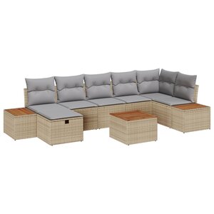 vidaXL Ensemble de canapé de jardin 8 pièces avec coussins beige poly rotin