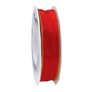 Ruban de soie avec bordure doré manhattan 25-m-rouleau 25 mm rouge