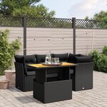 vidaXL Salon de jardin 5 Pièces avec coussins noir résine tressée