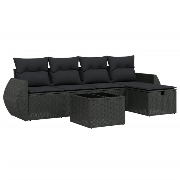 vidaXL Salon de jardin 6 Pièces avec coussins noir résine tressée