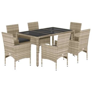 vidaXL Ensemble à manger de jardin avec coussins 7 Pièces rotin et verre