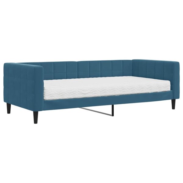 vidaXL Lit de jour avec matelas bleu 90x200 cm velours