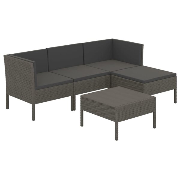 vidaXL Salon de jardin 5 Pièces avec coussins résine tressée gris
