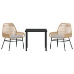 vidaXL Ensemble de salle à manger de jardin 3 pièces avec coussins en rotin poly marron