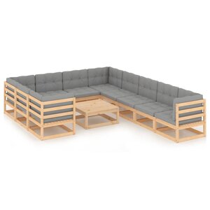 vidaXL Salon de jardin 11 Pièces avec coussins Bois de pin massif