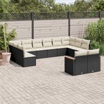 vidaXL Salon de jardin 12 Pièces avec coussins noir résine tressée