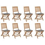 vidaXL Chaises pliables d'extérieur et coussins lot de 8 Bois d'acacia