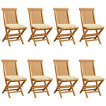 vidaXL Chaises de jardin et coussins blanc crème lot de 8 Teck massif