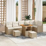 Ensemble de Canapés de Jardin de 9 Pièces avec Coussins Beige Rattan Acacia