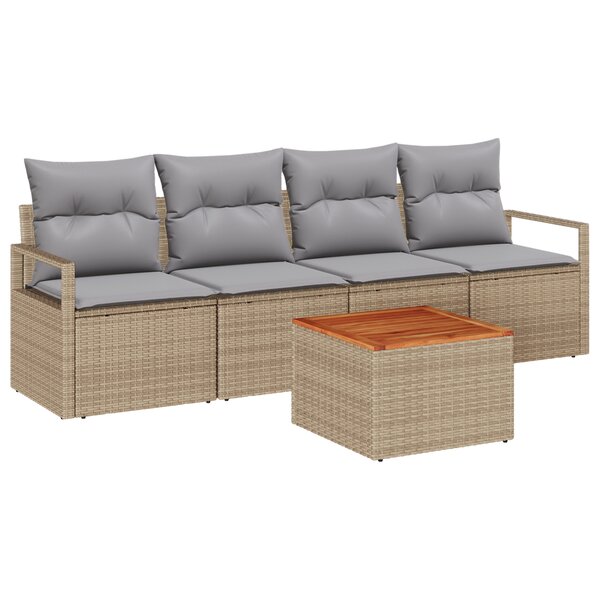 Set de Canapé de Jardin 5 Pièces avec Coussins Beige Poly Rattan Acacia