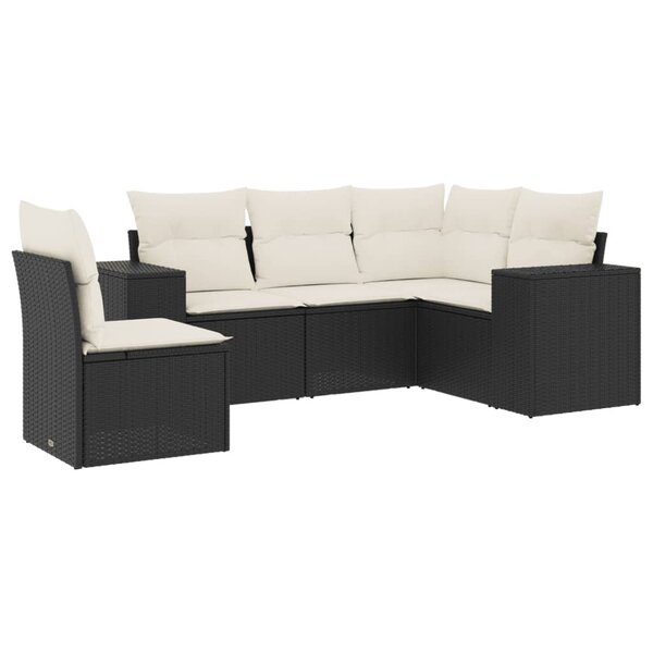 vidaXL Salon de jardin 5 Pièces avec coussins noir résine tressée