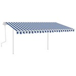 vidaXL Auvent manuel rétractable avec poteaux 4x3 5 m Bleu et blanc