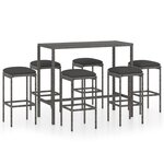 vidaXL Ensemble de bar de jardin 7 Pièces et coussins Résine tressée Gris