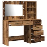 vidaXL Ensemble de table de maquillage à 2 pièces avec LED en bois ancien