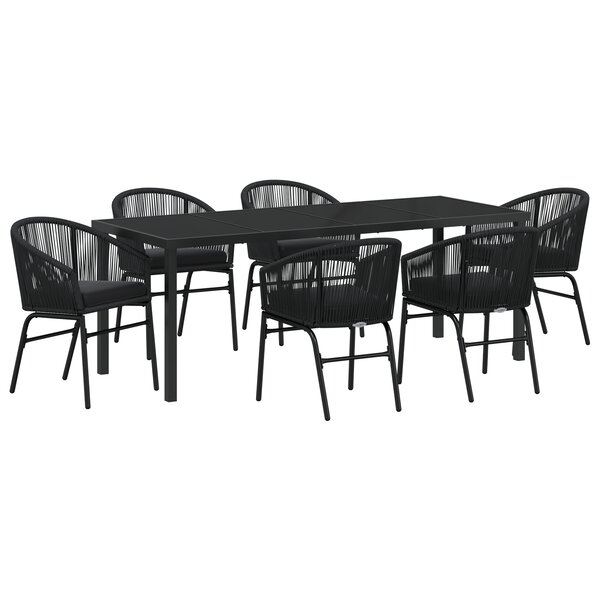 vidaXL Set de salle à manger de jardin 7 pièces noir poly rotin
