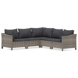 vidaXL Salon de jardin 5 Pièces avec coussins Gris Résine tressée