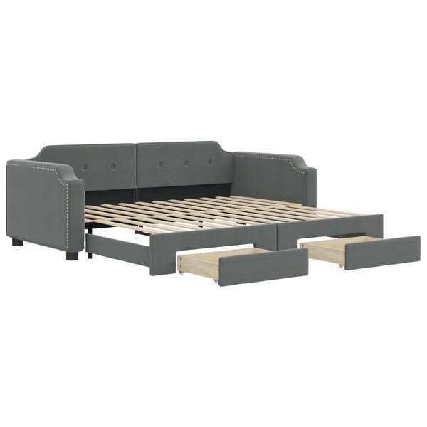 vidaXL Lit de jour avec gigogne et tiroirs gris foncé 80x200 cm tissu