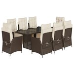 vidaXL Ensemble à manger de jardin et coussins 9 Pièces marron poly rotin