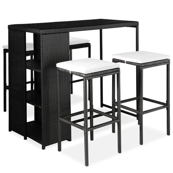 vidaXL Ensemble de bar de jardin 5 Pièces et coussins Résine tressée Noir