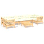 vidaXL Salon de jardin 8 Pièces avec coussins crème Bois de pin