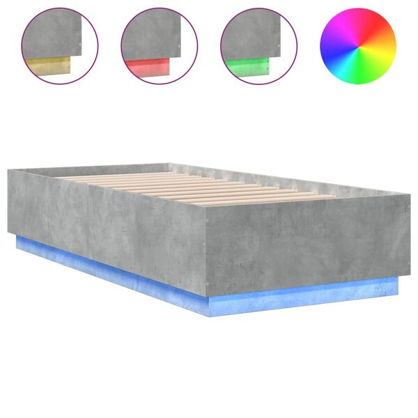 vidaXL Cadre de lit avec lumières LED gris béton 90x200 cm