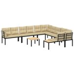 vidaXL Salon de jardin avec coussins 7 Pièces noir acier enduit de poudre