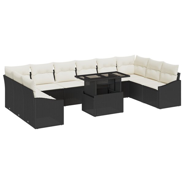 vidaXL Ensemble de canapé de jardin de 11 pièces avec coussins noirs en poly rotin