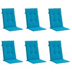 vidaXL Coussins de chaise de jardin à dossier haut lot de 6 bleu tissu