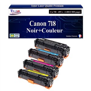 T3AZUR - Lot de 4 Toners compatibles avec Canon 718 pour Canon LBP-7680CDN LBP-7680CX (Noir+Couleur)