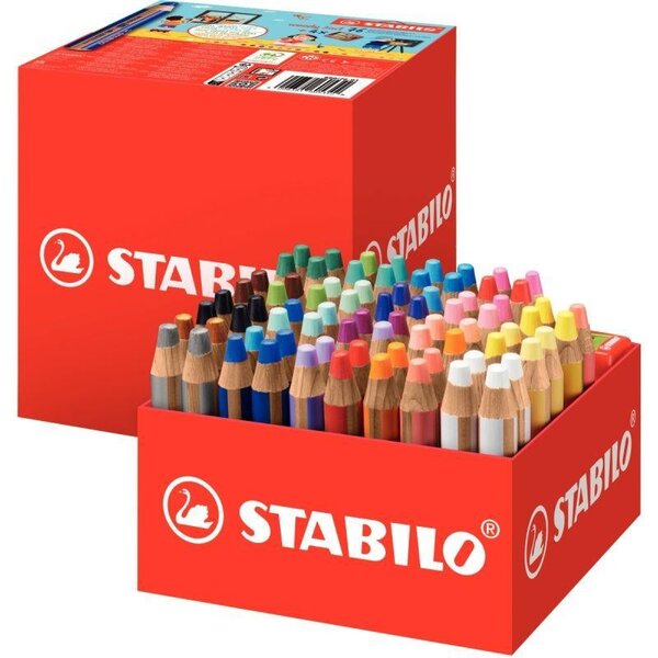 Maxi schoolpack de 76 crayons de couleur STABILO woody 3in1 + 4 taille-crayons