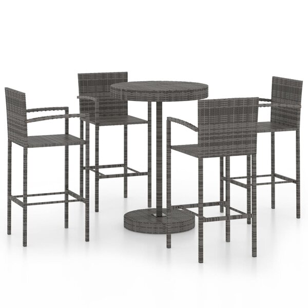 vidaXL Ensemble de bar de jardin 5 Pièces Résine tressée Gris