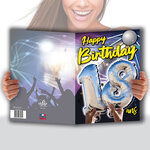 MAXI Grande Carte Géante XXL pour ANNIVERSAIRE 18 ANS Majorité Mixte H/F + Enveloppe format 32x23cm - Ballons Chiffres Nombre Argenté Fêter Musique Disco Boule à Facettes - Fabriqué en France MX-5018
