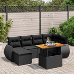 vidaXL Salon de jardin 7 Pièces avec coussins noir résine tressée