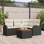vidaXL Ensemble de canapé de jardin de 5 pièces avec coussins Noir Poly Rattan Acacia