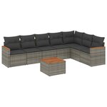 vidaXL Salon de jardin 8 Pièces avec coussins gris résine tressée