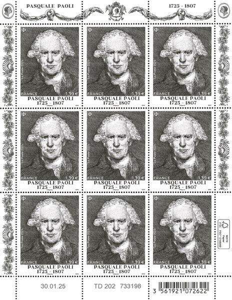  Feuille de 9 timbres - Pasquale Paoli (1725-1807) - Lettre verte 