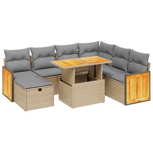 vidaXL Salon de jardin avec coussins 8 Pièces beige résine tressée