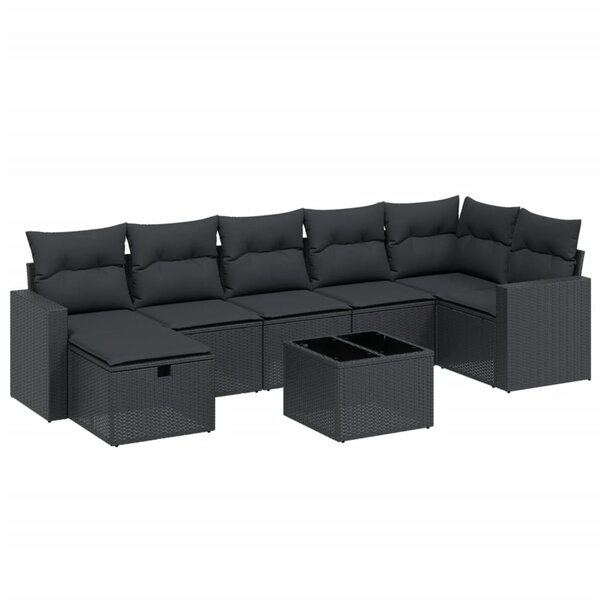 vidaXL Salon de jardin 8 Pièces avec coussins noir résine tressée