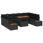 vidaXL Ensemble de Salle à Manger de Jardin 10 Pièces avec Coussins Noir en Rattan Acacia