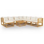 vidaXL Salon de jardin 9 Pièces avec coussin Crème Bois d'acacia solide