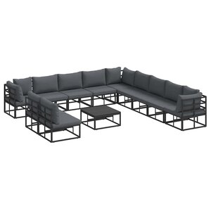 vidaXL Ensemble de canapé de jardin avec coussin 12 Pièces Noir Aluminium