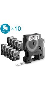 DYMO LabelManager Pack de 10 cassettes ruban D1  haute résistance  Noir/Blanc  9mm x 7m