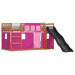 vidaXL Lit superposé avec toboggan et rideaux rose 90x190 cm