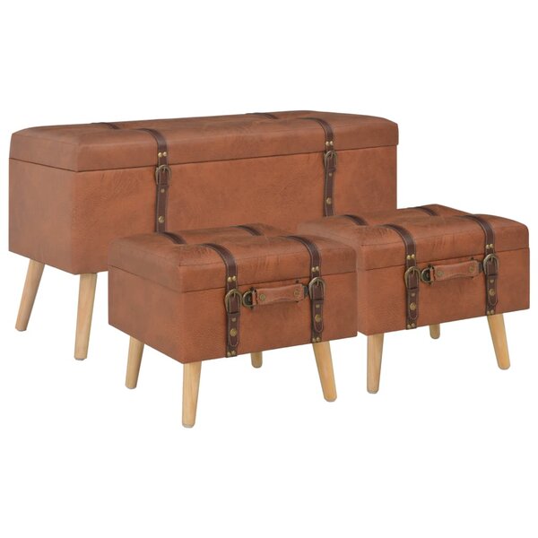 vidaXL Tabourets de rangement lot de 3 Brun roux Similicuir