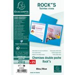 Paquet De 25 Chemises Double Poche Rock''s 210 - Double A4 Ou A3 - 24x32cm - Bleu - X 10 - Exacompta