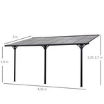 Pergola rigide alu. polycarbonate dim. 4 35L x 3l x 2 7H m pavillon de jardin adossable gris