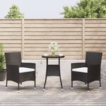 vidaXL Ensemble de bistro de jardin 3 Pièces coussins noir poly rotin