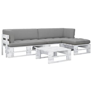 vidaXL Salon de jardin palette 4 Pièces et coussins pin imprégné de blanc