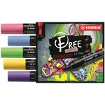 Etui carton 5 marqueurs pointe large FREE acrylic T800C Set 1 'Seaside' x 5 STABILO