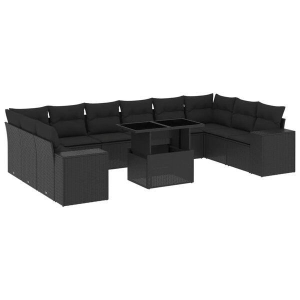 vidaXL Salon de jardin 11 Pièces avec coussins noir résine tressée